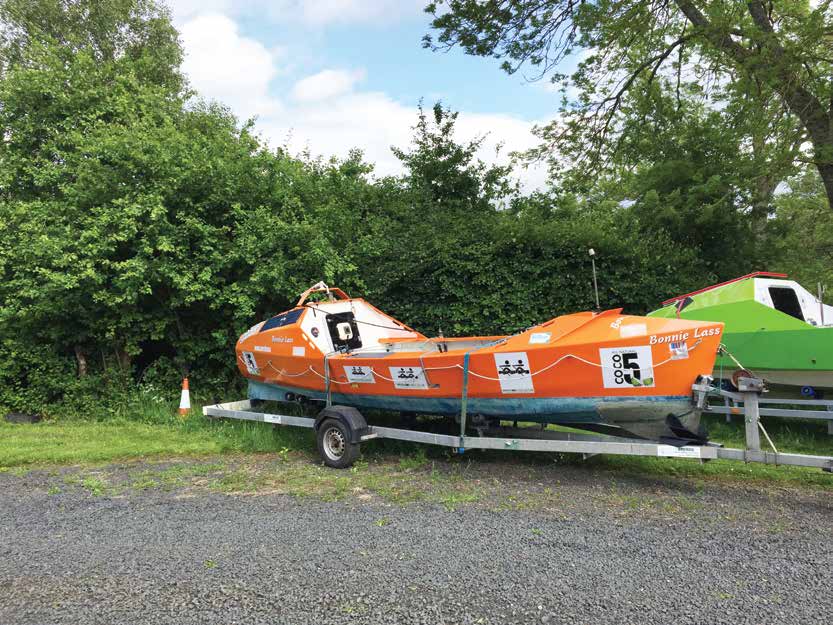 Bonnie Lass, Isaac's orange ocean rowing boat, on its trailer